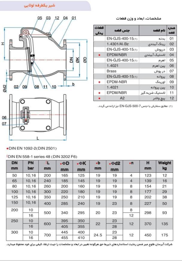 خرید شیر یکطرفه لولایی (Swing Check Valve)